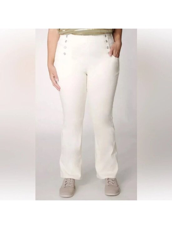 DG2 by Diane Gilman Pants - NEW DG2 Diane Gilman Ivory Bootcut Pull-On Stretch Jeans - Large